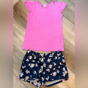 Girls Size 12 Spring Outfit Pink Tee & Old Navy Floral Shorts